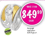 9ct Gold and Silver CZ Trip Set-Each