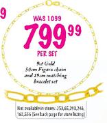 9ct Gold 50cm Figaro Chain and 19cm Matching Bracelat Set-Per Set