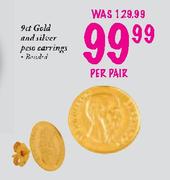 9ct Gold and Silver Peso Earrings Bonded-Per Pair