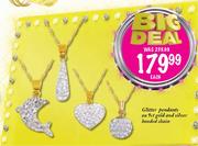 Glitter Pendants on 9ct Gold and Silver Bonded Chain-Each