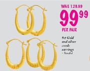 9ct Gold and Silver Creole Earrings Rounded-Per Pair