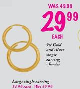 9ct Gold and Silver Large Single Earring-Each