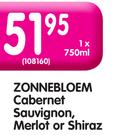 Zonnebloem Cabernet Sauvignon, Merlot or Shiraz-750ml
