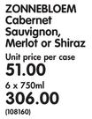Zonnebloem Cabernet Sauvignon, Merlot or Shiraz-6 x 750ml
