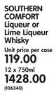 Southern Comfort Liqueur or Lime Liqueur Whisky-12 x 750ml