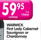 Warwick First Lady Cabernet Sauvignon or Chardonnay-750ml