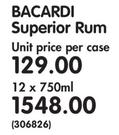 Bacardi Superior Rum-12x750ml