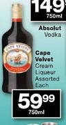 Cape Velvet Cream Liqueur Assorted-750ml Each