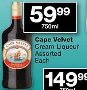 Cape Velvet Cream Liqueur Assorted Each-750ml