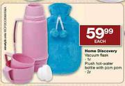Home Discovery Vacuum Flask-1 Ltr/Plush Hot-Water Bottle with Pom Pom 2 Ltr-each