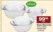 Home Discovery Curve Glass Casseroles-3 Piece Set
