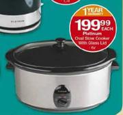Platinum Oval Slow Cooker With Glass-6l