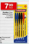 Penflex Clear Ballpoint Pens-5-Pack Per Pack