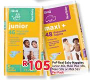 PnP Real Baby Nappies Junior 46's, Maxi Plus 48's, Maxi 50's or Midi 52's-Per Pack