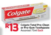 Colgate Total Pro-Clean or Pro-Gum Toothpaste-75ml Each