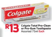 Colgate Total Pro-Clean or Pro-Gum Toothpaste-75ml Each