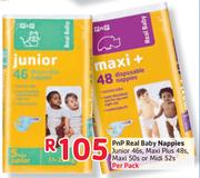 Pnp Real Baby Nappies Junior-46's/Maxi Plus-48's/Maxi-50's Or Midi-52's Per Pack
