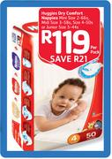 Huggies Dry Comfort Nappies Mini Size 2-66's/Midi Size 3-58's/Size 4-50's Or Junior Size 5-44's Per 