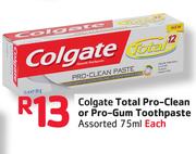 Colgate Total Pro Clean Or Pro Gum Toothpaste Assorted-75ml