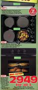 Defy Black Standard Extractor Fan+Black Slimline Solid Hob+Eye Level/Under Counter Oven