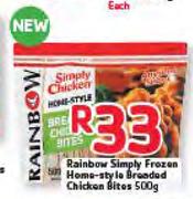Rainbow Simply Frozen Home-Style Breaded Chicken Bites-500g