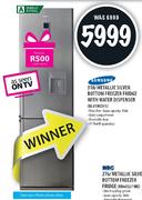 Samsung Metallic Silver Bottom Freezer Fridge With Water Dispenser (RL41WCLH1) - 318 Ltr