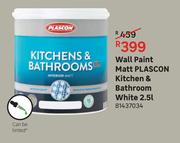 Plascon Kitchen & Bathroom (White) Wall Paint Matt-2.5L