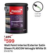 Plascon Velvaglo (White) Satin Sheen Wall Paint Interior/Exterior-5L