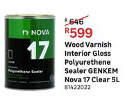 Genkem Nova 17 (Clear) Polyurethane Sealer Interior Gloss Wood Varnish-5L