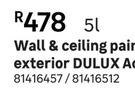 Dulux Wall & Ceiling Paint Interior & Exterior Acrylic PVA White-5Ltr