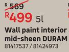 Duram Wall Paint Interior & Exterior Mid-Sheen Satin Touch White-5Ltr