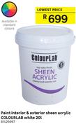 Colourlab Paint Interior & Exterior Sheen Acrylic White-20Ltr