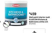 Plascon Kitchens & Bathrooms (White) Interior Matt Wall Paint 81437034-2.5L
