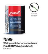 Plascon Velvaglo White Satin Sheen Interior Wall Paint 81416725-5L