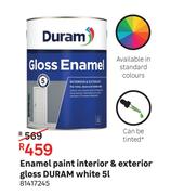 Duram White Gloss Interior & Exterior Enamel Paint 81417245-5L