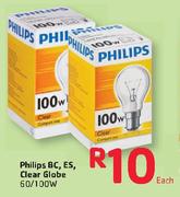 Philips BC, ES, Clear Globe 60/100W Each