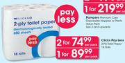 Clicks Pay Less 2 Ply Toilet Paper 18 Rolls-Per Pack