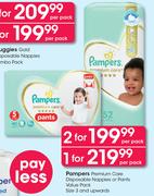 Pampers Premium Care Disposable Nappies Or Pants Value pack Size 3 & Upwards-Per Pack
