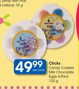 Clicks Candy Coated Milk Chocolate Eggs 6 Pack-132g Per Pack