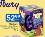 Cadbury Milk Chocolate Easter Egg With Whispers-100g Each