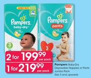 Pampers Baby Dry Disposable Nappies Or Pants Jumbo Pack Size 3 & Upwards-Per Pack