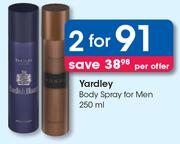 Yardley Body Spray For Men-For 2 x 250ml