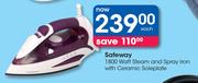 Safeway 1800 Watt Steam & Spray Iron With Ceramic Soleplate-Each