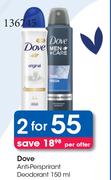 Dove Anti Perspirant Deodorant-For 2 x 150ml