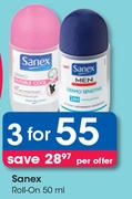 Sanex Roll On-For 3 x 50ml