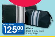 Clicks Black & Grey Stripe Toiletry Bags-Each