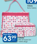 Clicks Pink & Purple Dot Toiletry Bags-Each