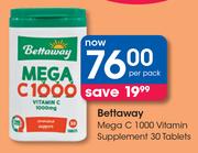 Bettaway Mega C 1000 Vitamin Supplement 30 Tablets-Per Pack