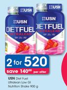 USN Diet Fuel Ultralean Low GI Nutrition Shake-For 2 x 900g Per Offer