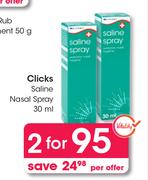 Clicks Saline Nasal Spray-For 2 x 30ml 
